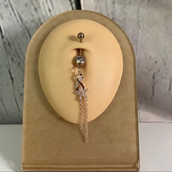 14K Rose Gold Plated Diamond Belly Button - Picture 3 of 4